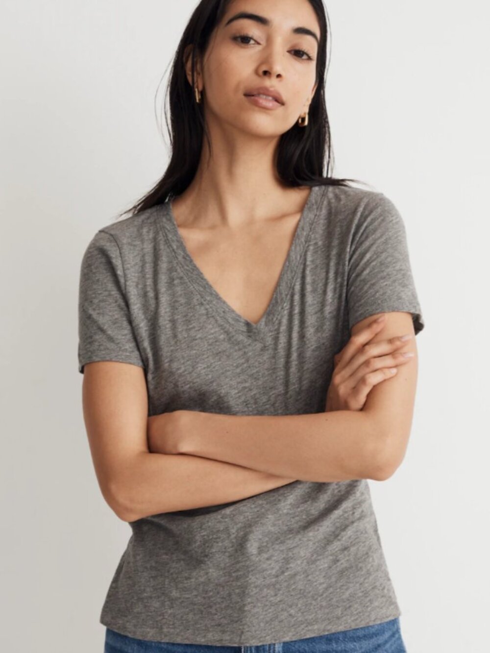 Madewell:  Whisper Cotton V-Neck Tee, Large, Heathered Iron